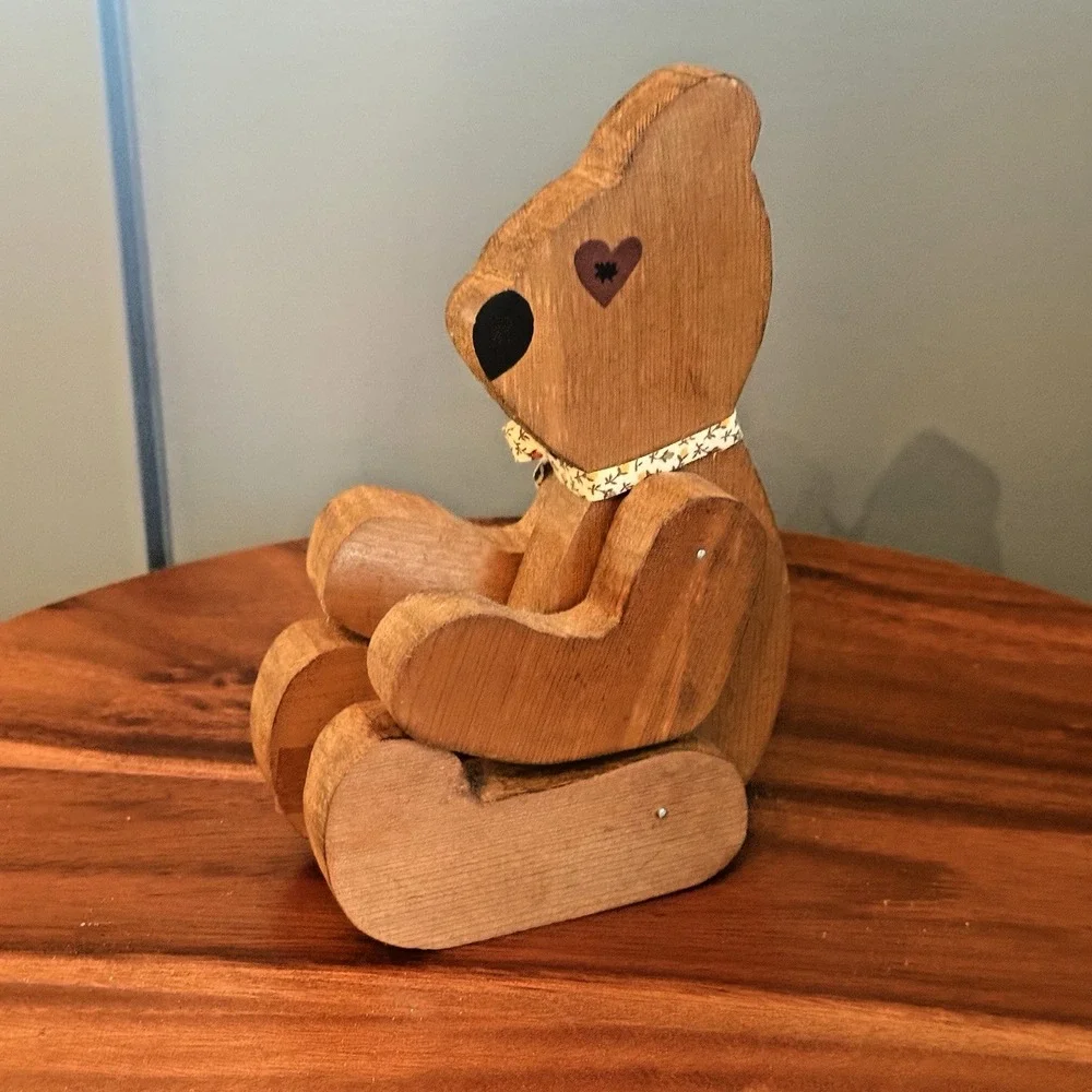 Handmade Folk Art Wooden Bear Jointed Articulated‎ Shelf Sitter 10.5